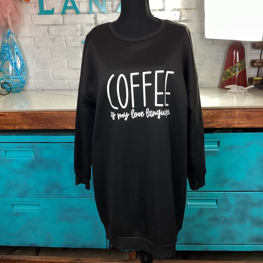 SHEIN Curve Oversized Coffee Is My Love Language Black Sweatshirt Dress 1XL
